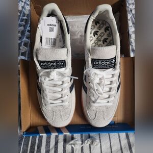 adidas Handball Spezial Off-White Suede Sneakers with Black Stripes